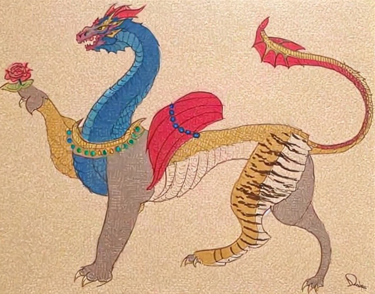 Colorful Dragon with Serpentine Neck and Regal Features