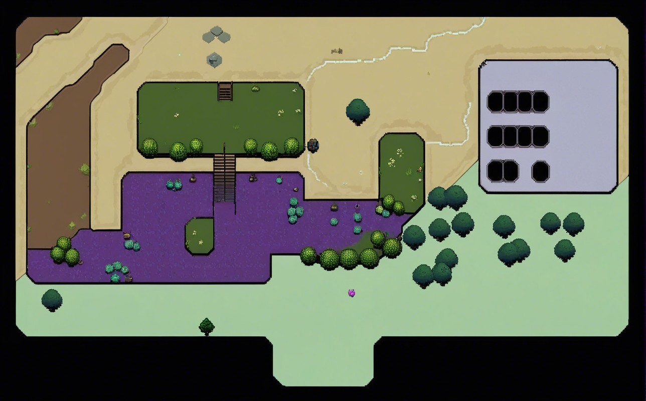 Colorful Stylized Map with Diverse Terrains and Paths