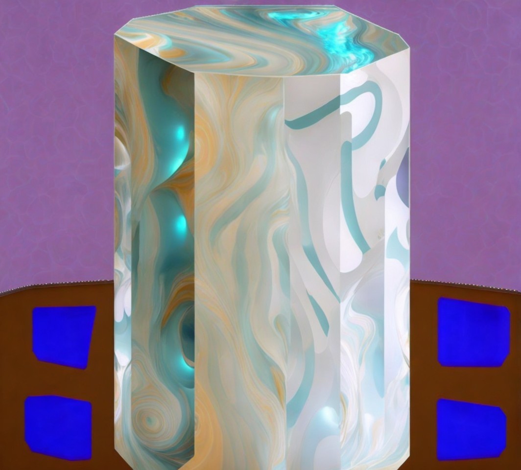 Tall Octagonal Sculpture with Glossy Swirling Surface