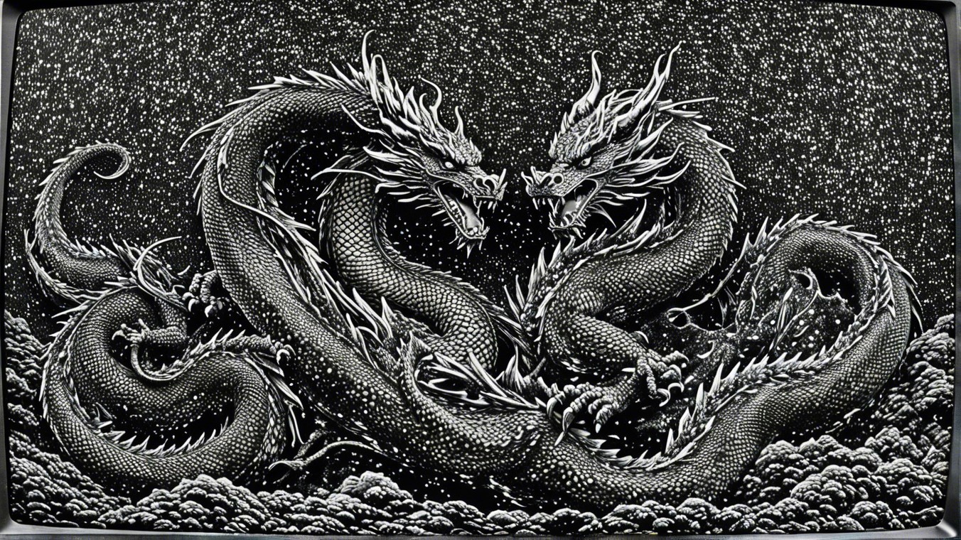 Intricately Designed Dragons in Dramatic Confrontation