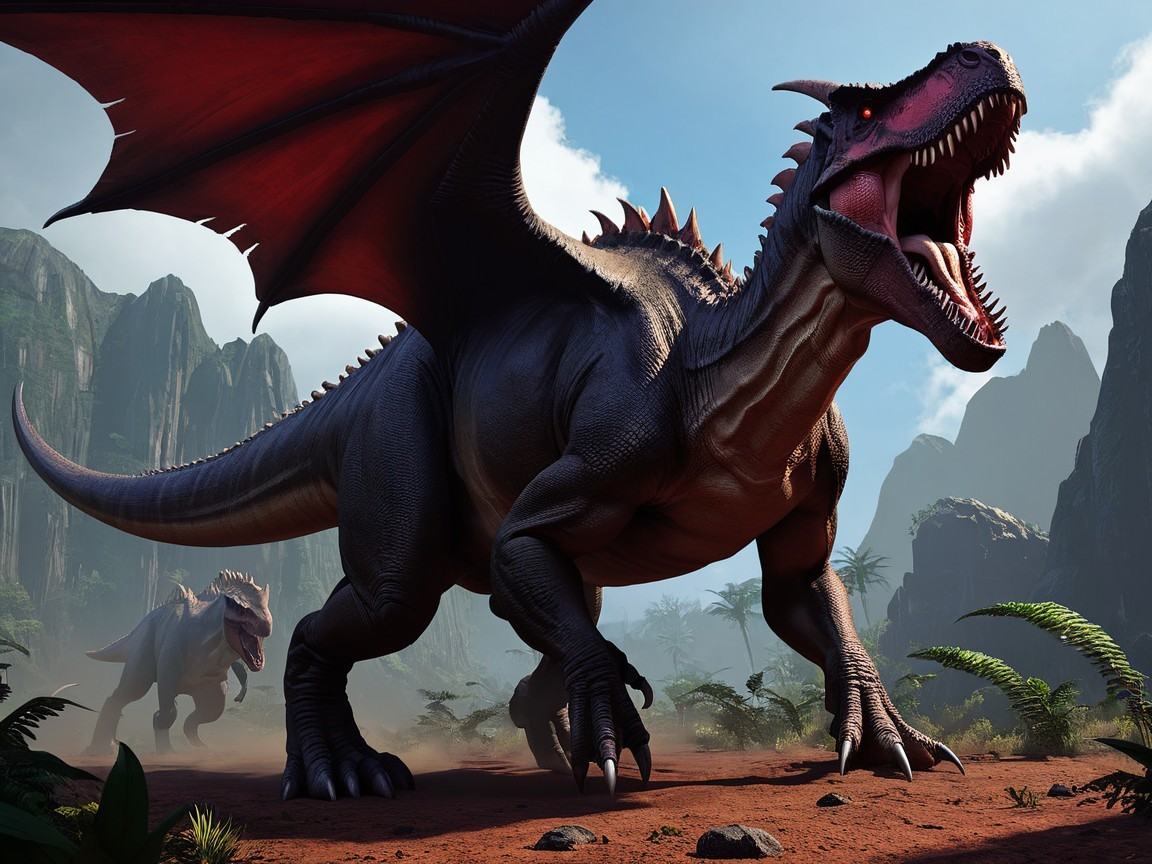 Fierce Winged Dinosaur in Prehistoric Landscape