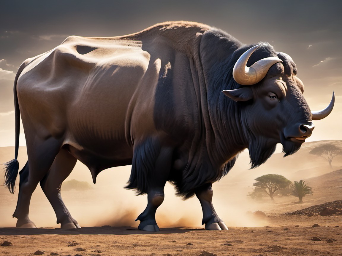 Majestic Bull in Arid Landscape with Dramatic Lighting