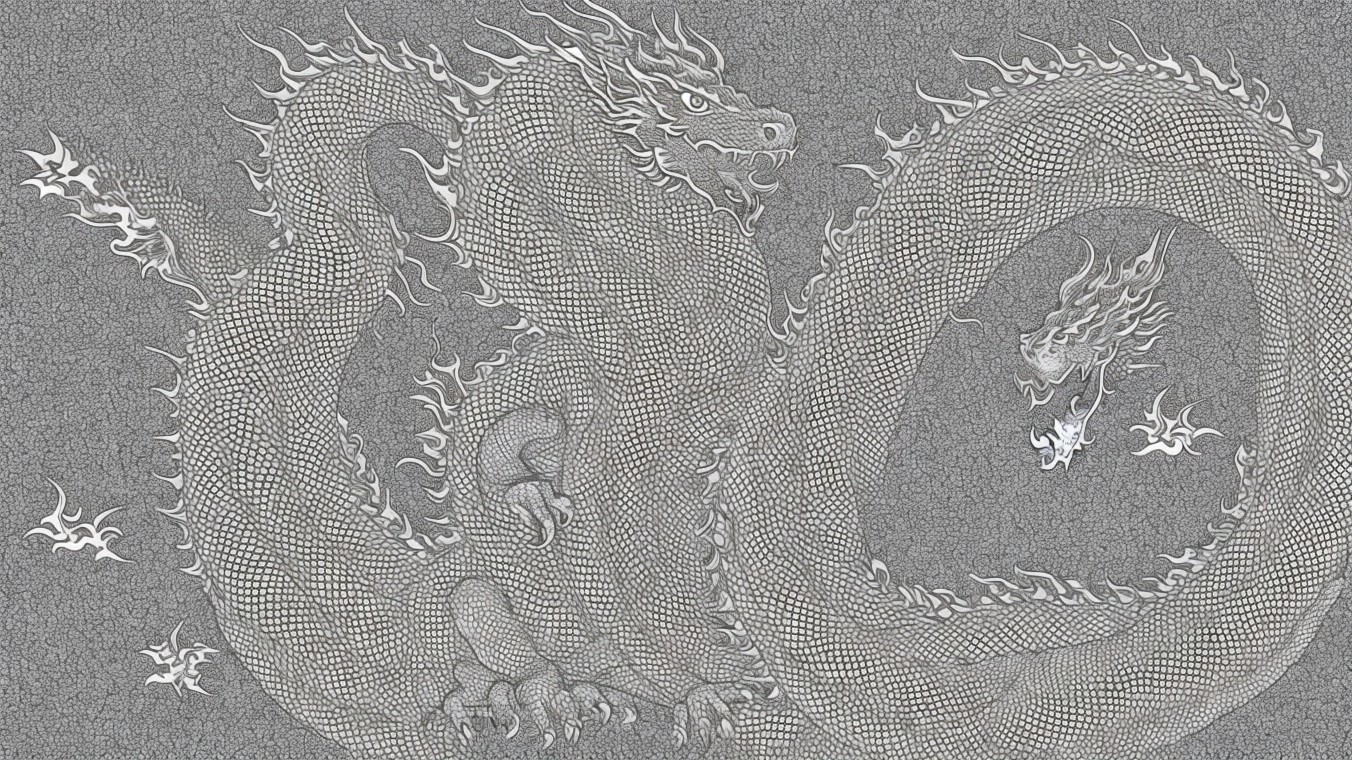 Intricate Gray Dragon Design with Flame Patterns