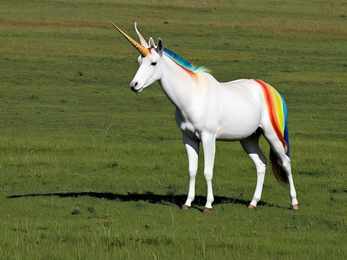 Majestic unicorn in a lush green meadow scene