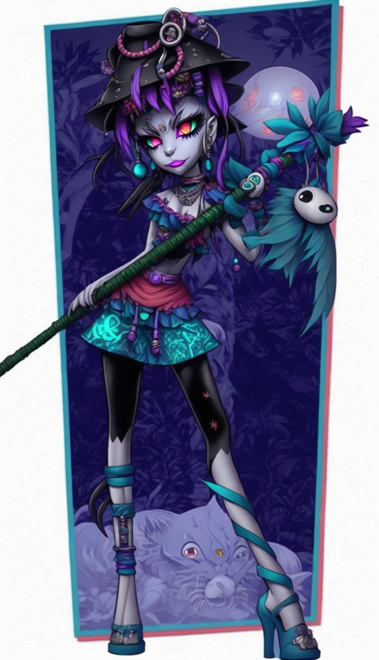 Gothic and Whimsical Character in a Mystical Forest