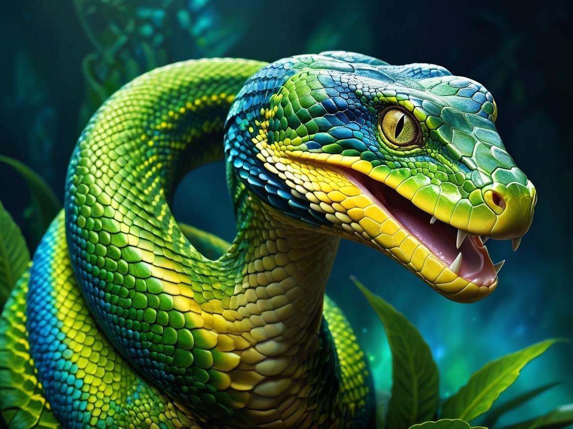 Colorful Snake with Intricate Scales in Tropical Setting