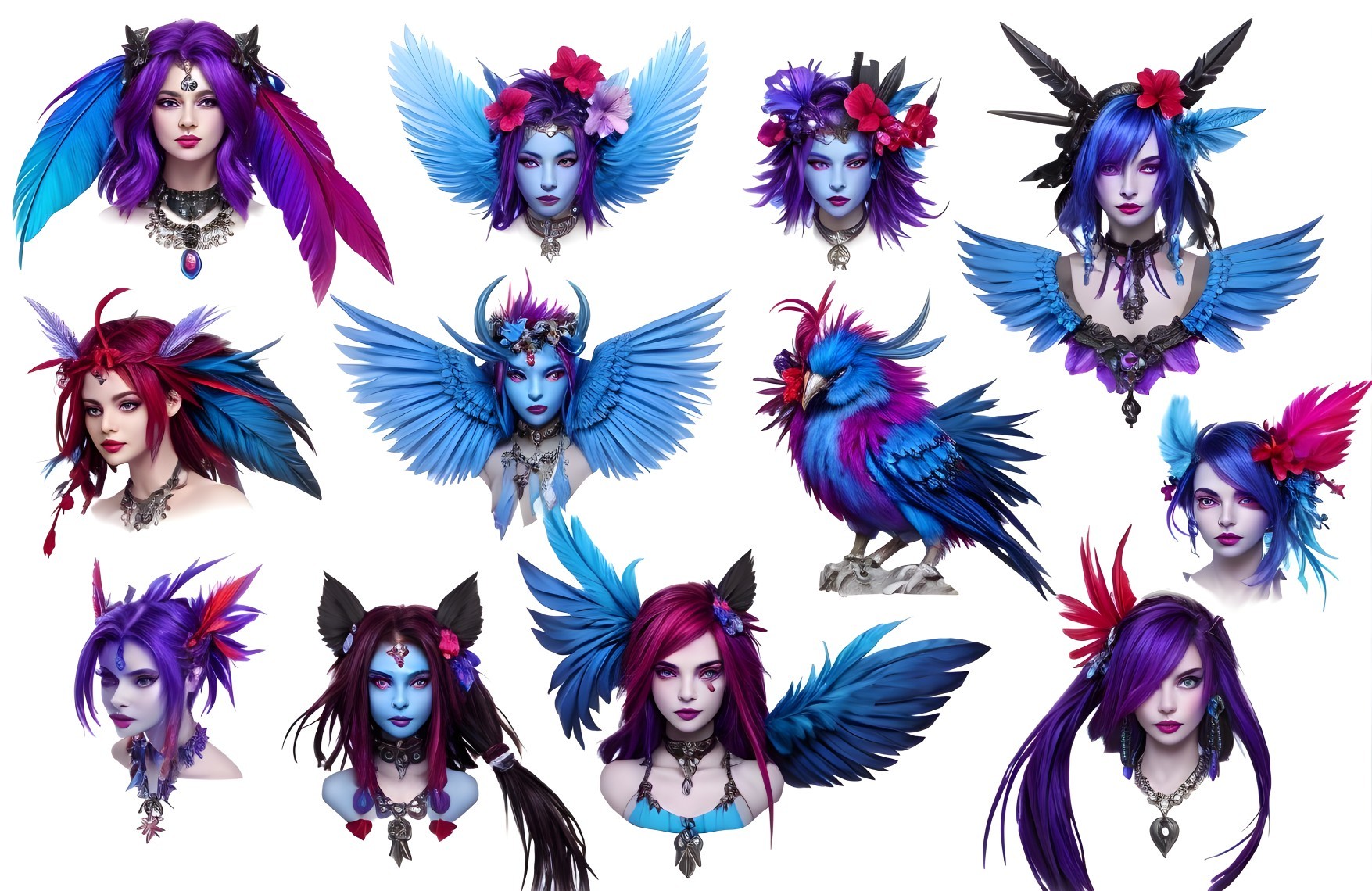 Colorful Fantasy Collage with Unique Characters and Wings