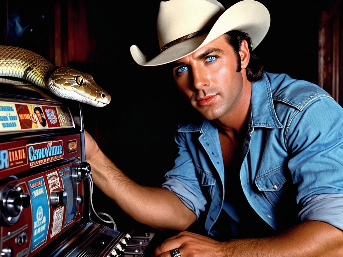 Charismatic Individual with Jukebox and Snake Display