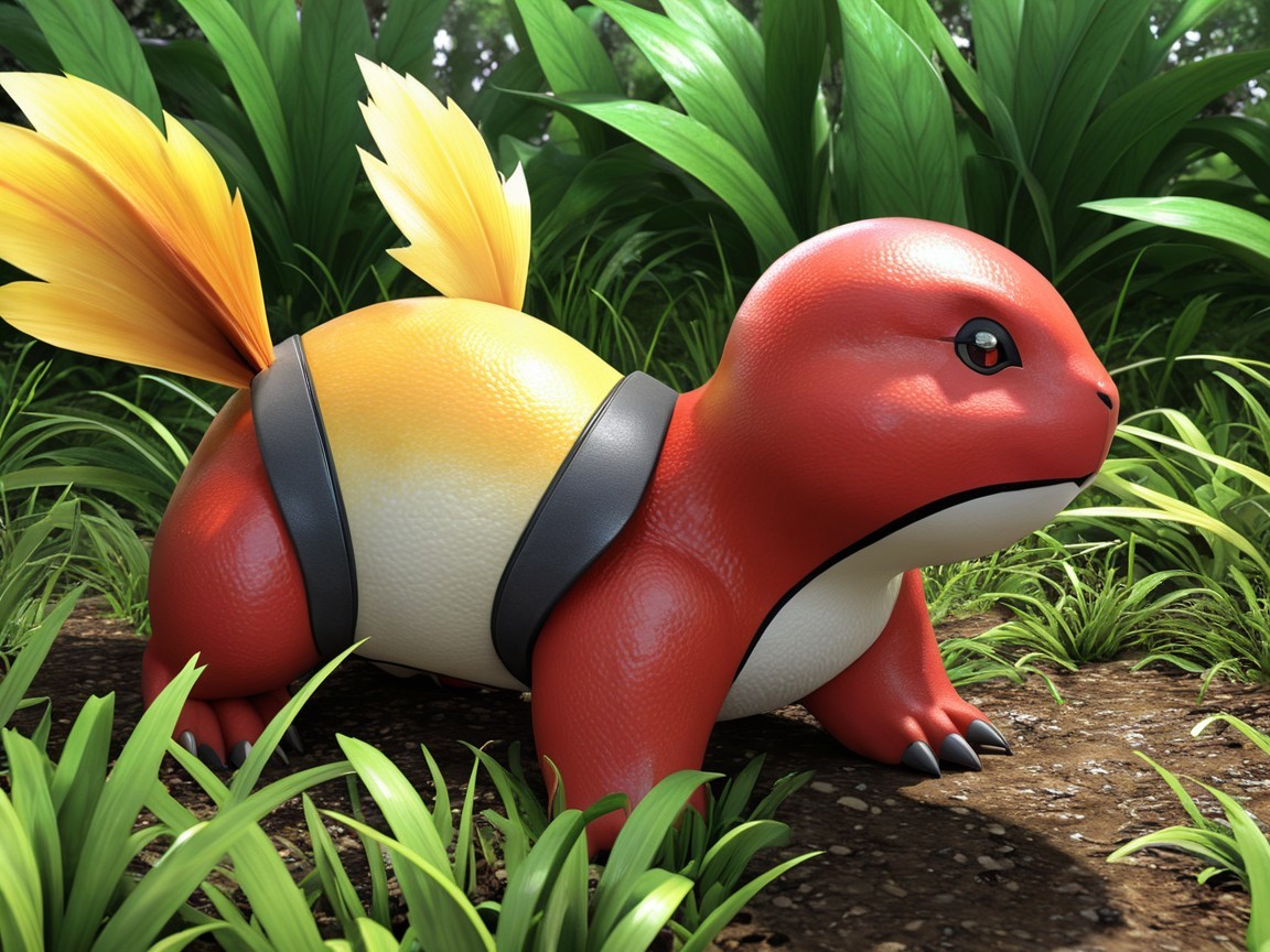 Cartoonish creature with round body and vibrant colors