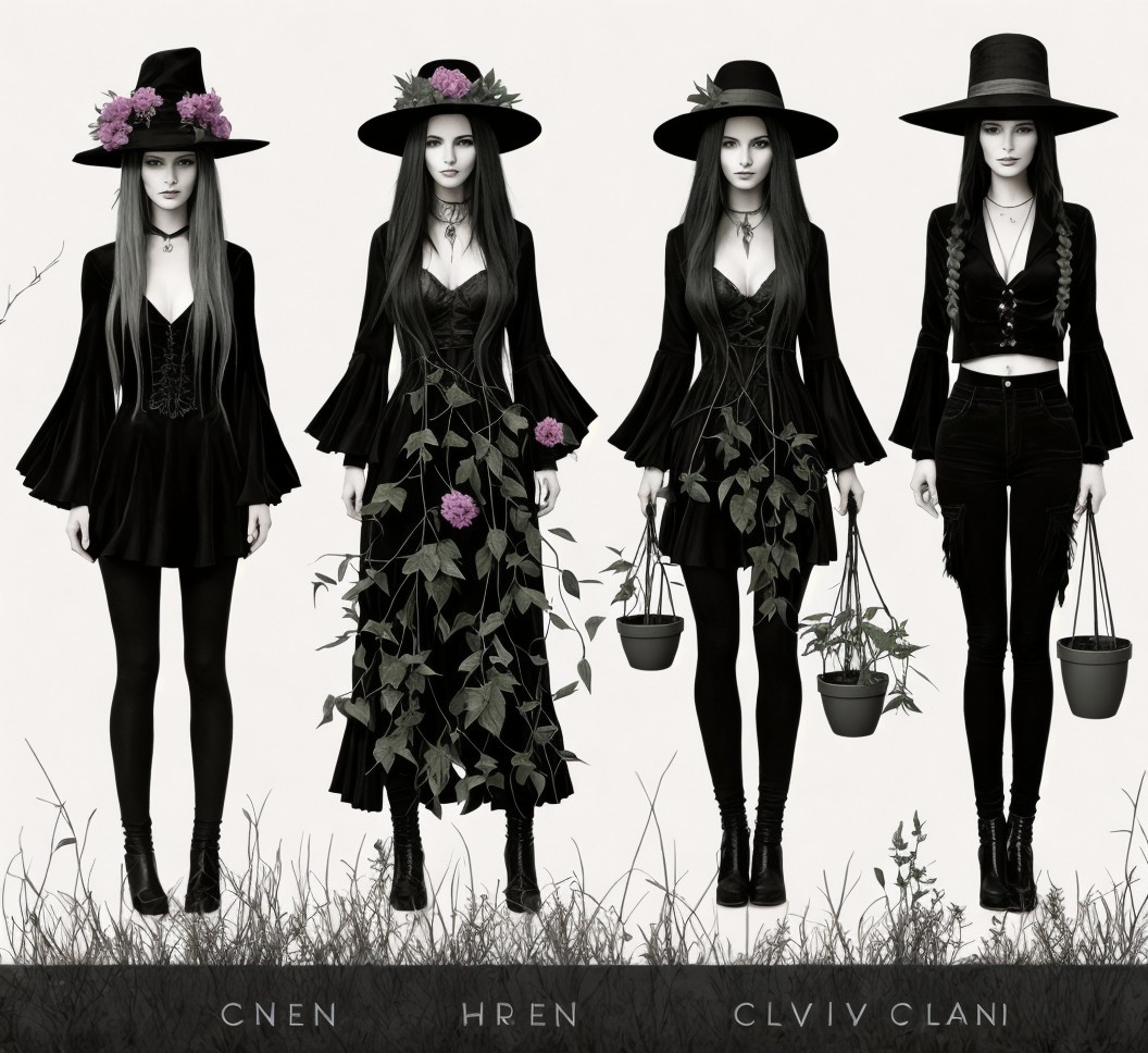 Elegant Figures in Black Attire with Unique Styles