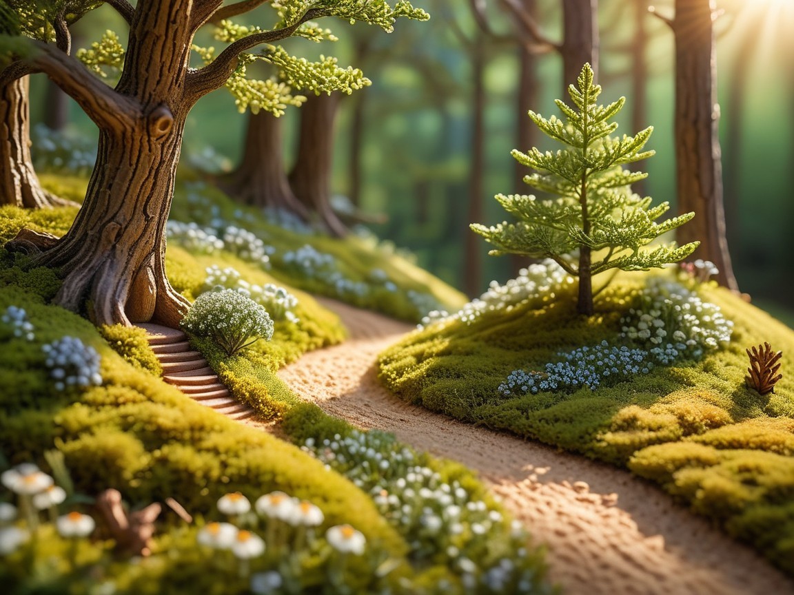 Serene Forest Pathway with Lush Greenery and Sunlight