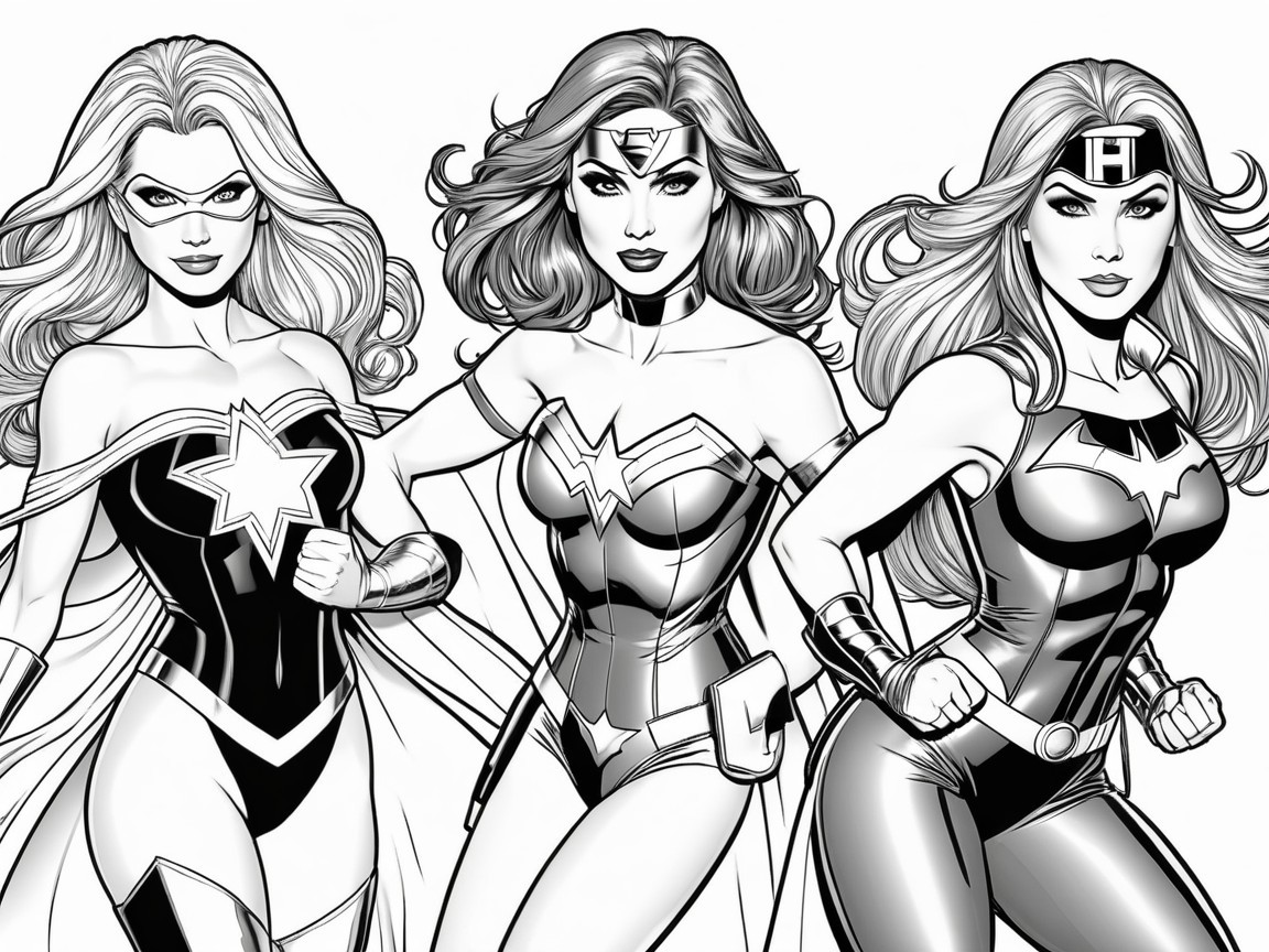 Three Female Superheroes in Dynamic Poses