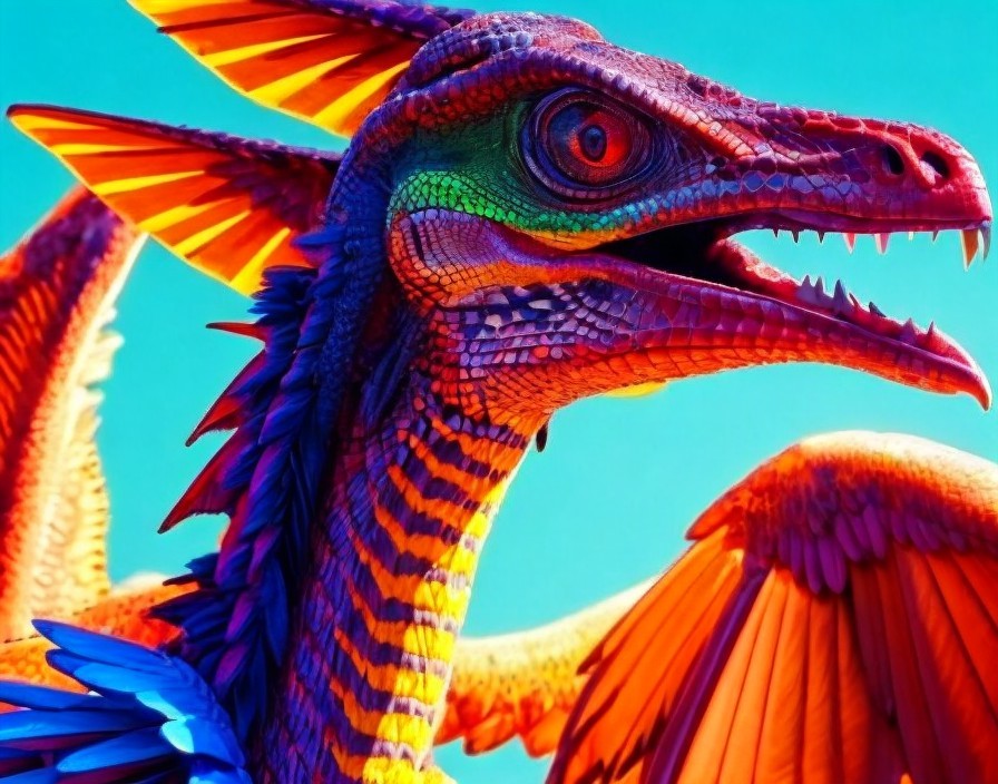Vibrant Dragon with Colorful Scales Against Sky