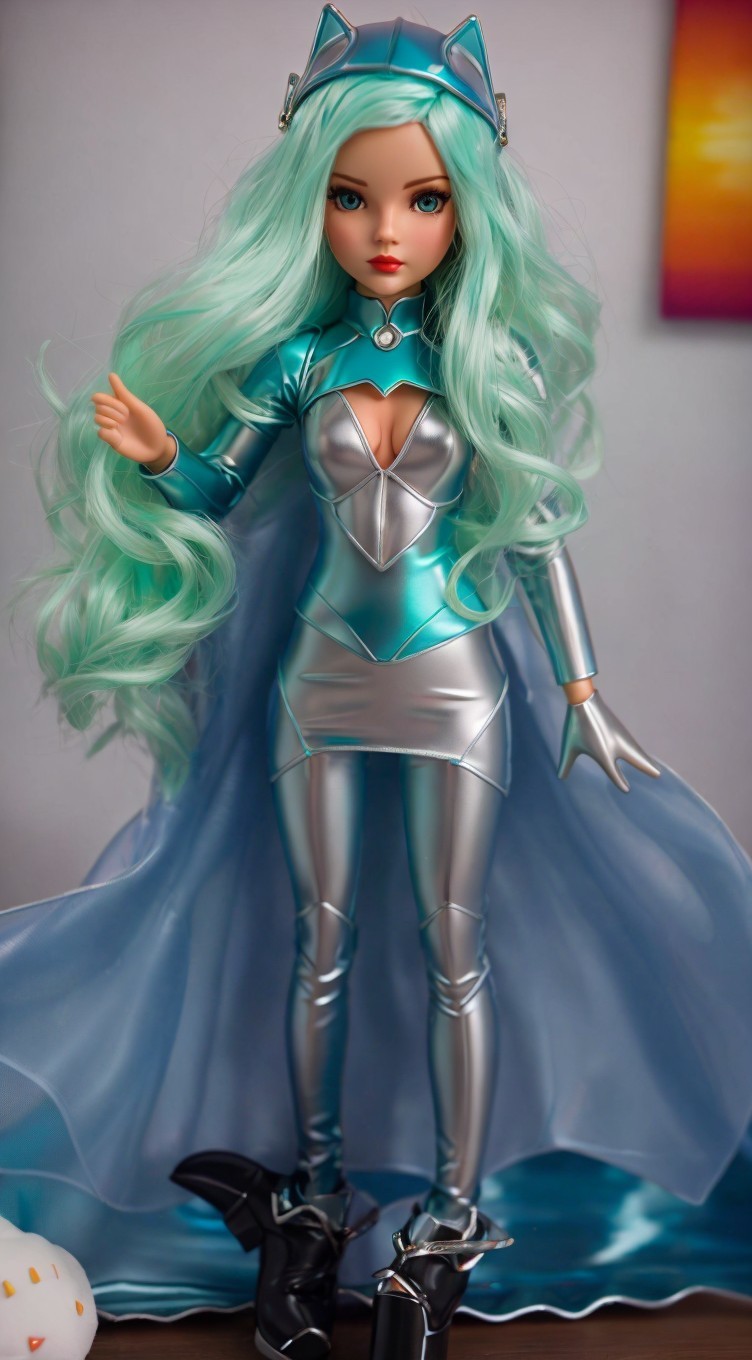 Stylish doll with mint-green hair and futuristic outfit