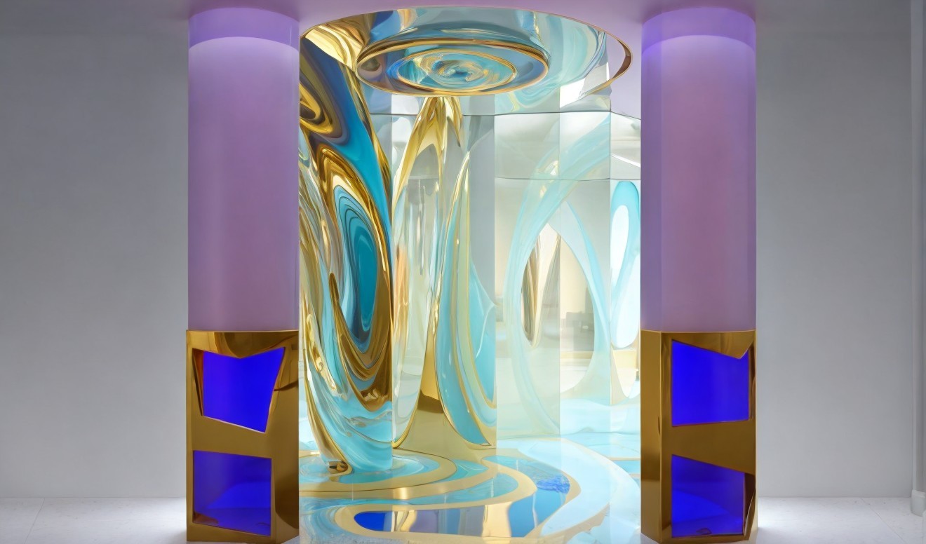 Abstract Futuristic Space with Swirling Forms and Colors