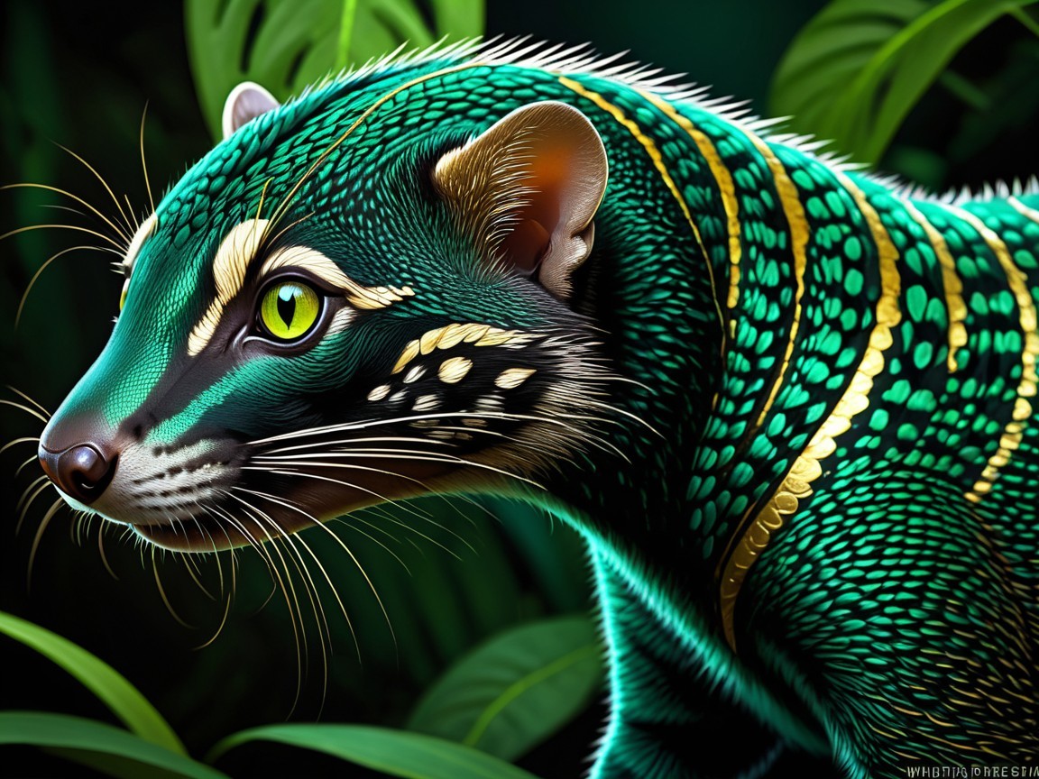 Vividly Colored Creature in Tropical Jungle Setting