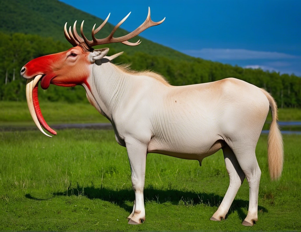 Fantastical Creature with Antlers in Green Field