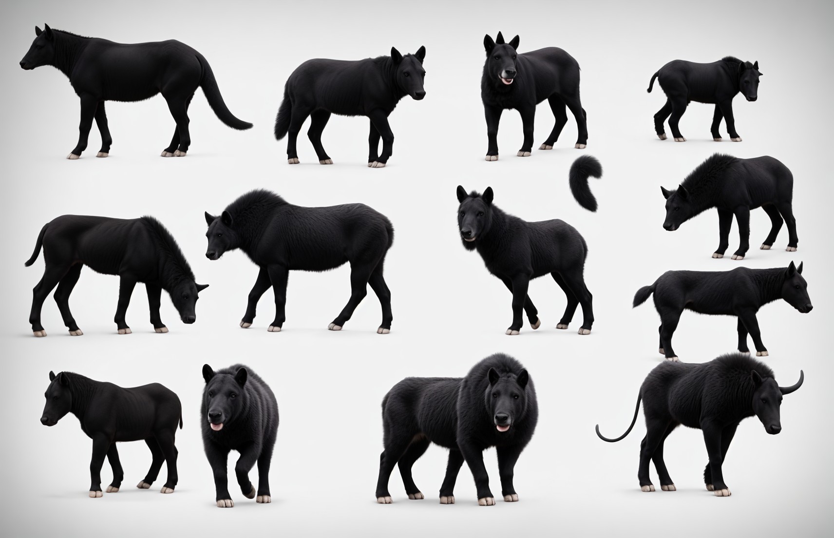 Stylized Matte Black Animal Collection with Various Species