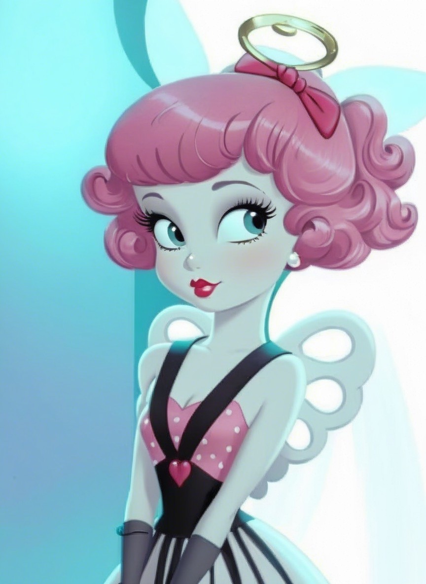 Illustrated Portrait of a Female Angel with Pink Hair