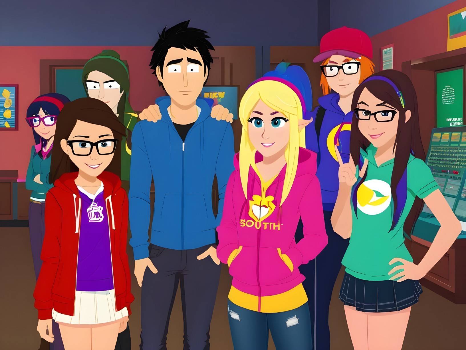 Animated Friends in Cozy Hangout Setting