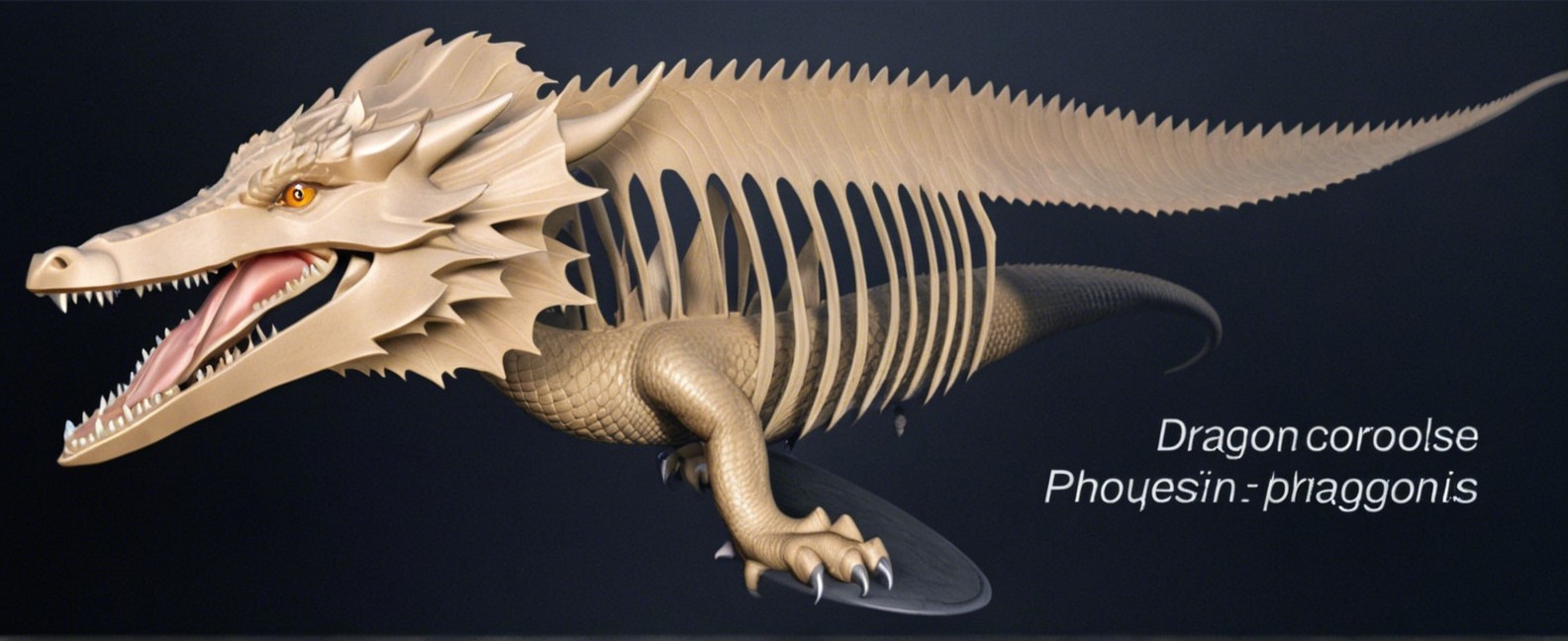 3D Model of a Dragon with Skeletal Structure Details