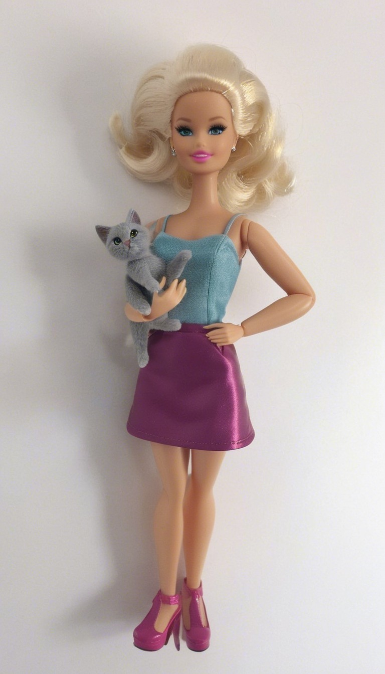 Stylish Doll with Blonde Hair and Kitten Companion