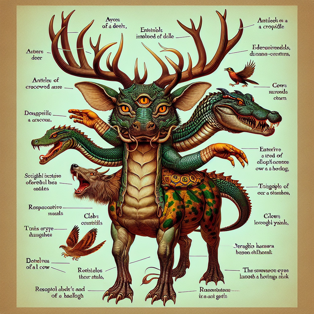 Mythical Beast Description with Labels and Birds