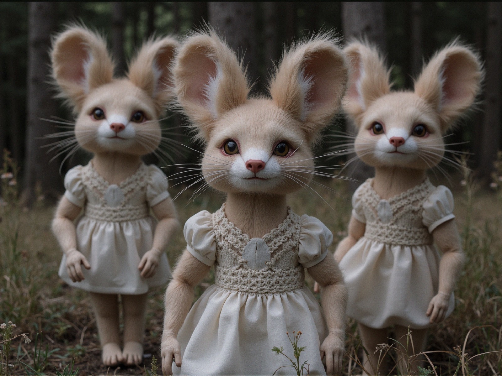 Whimsical Creatures in a Serene Forest Setting