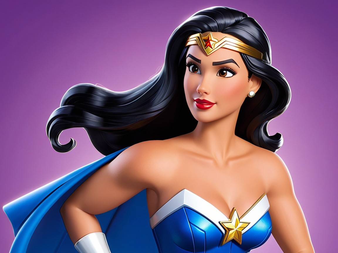 Confident Superheroine in Blue Costume with Cape