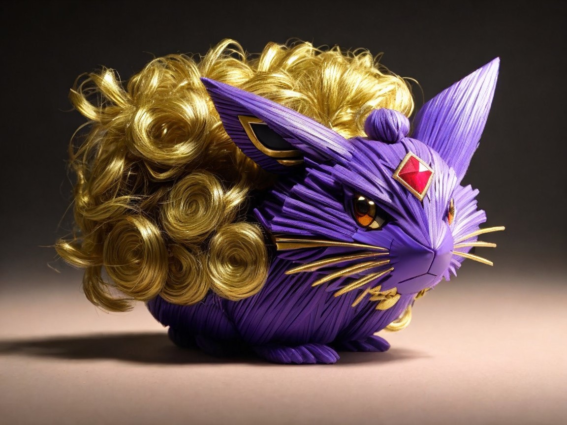Whimsical Purple Rabbit with Golden Mane and Gem