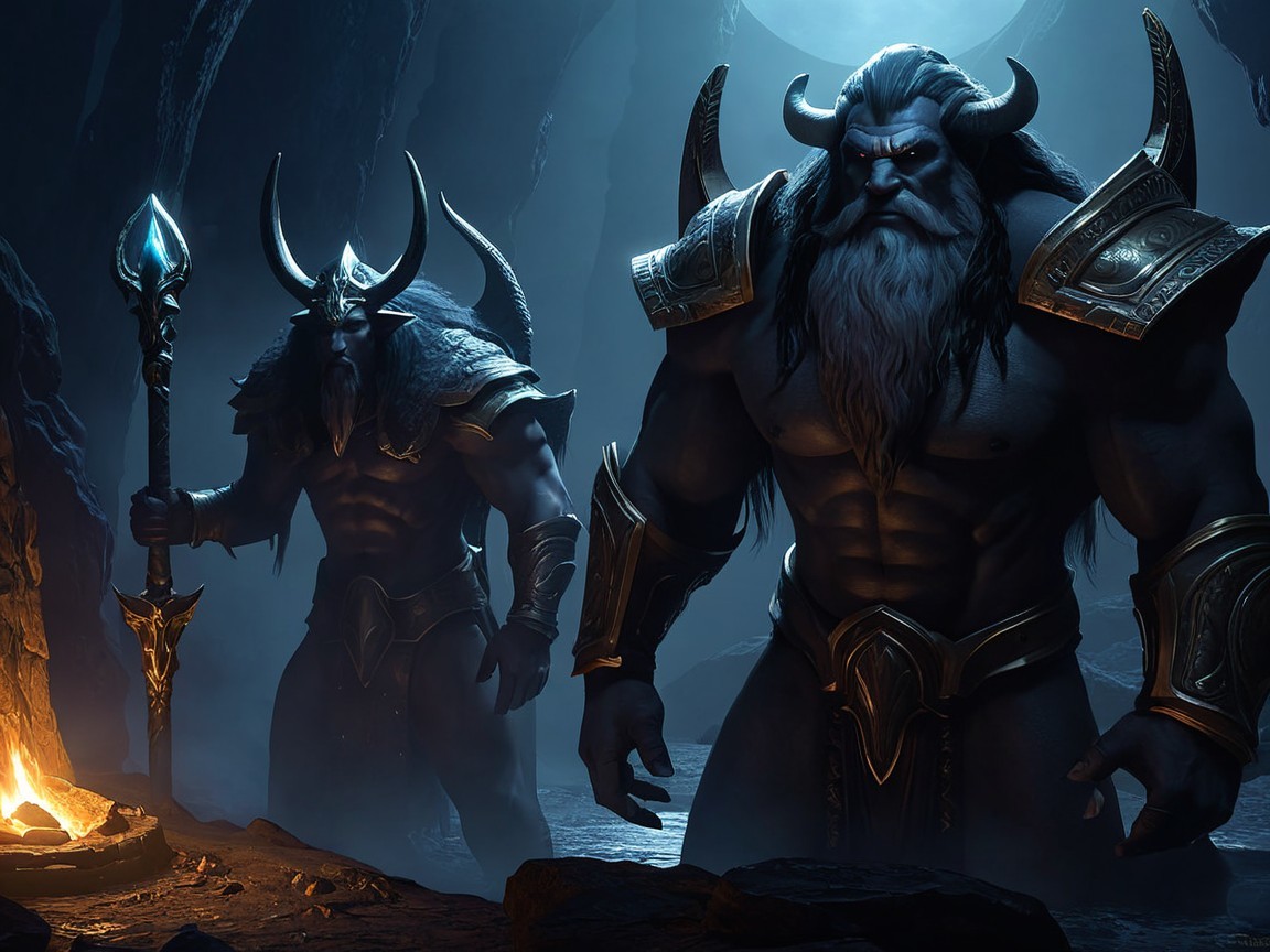 Formidable Figures in a Shadowy Cavern Scene