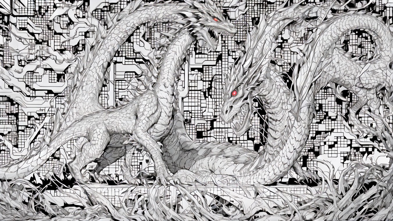 Intricately Designed Intertwining Dragons with Patterns