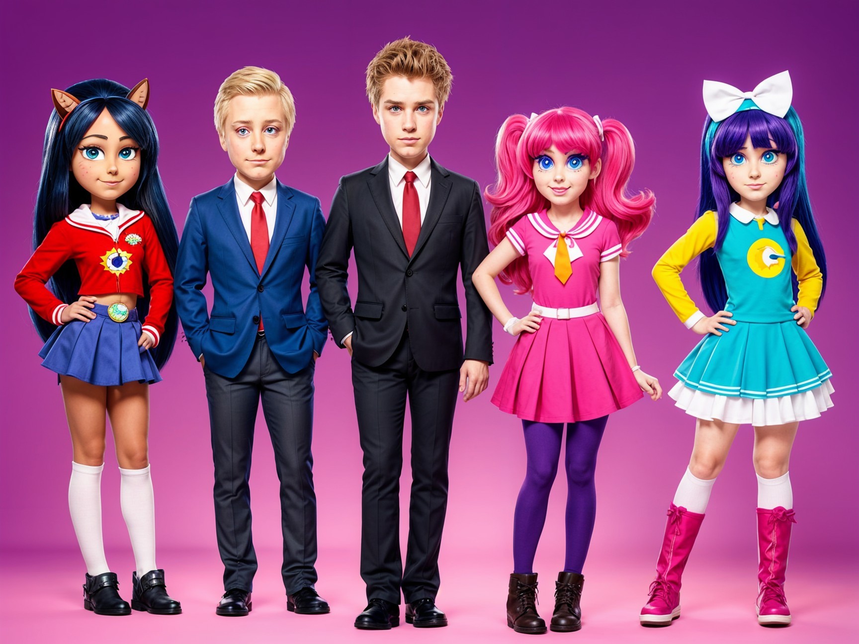 Stylized Animated Characters on Bright Pink Background
