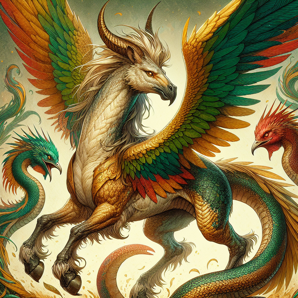 Majestic Creature with Horse, Dragon, and Bird Features