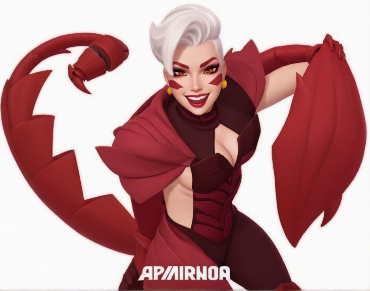 Confident Character in Red Armor with White Hair