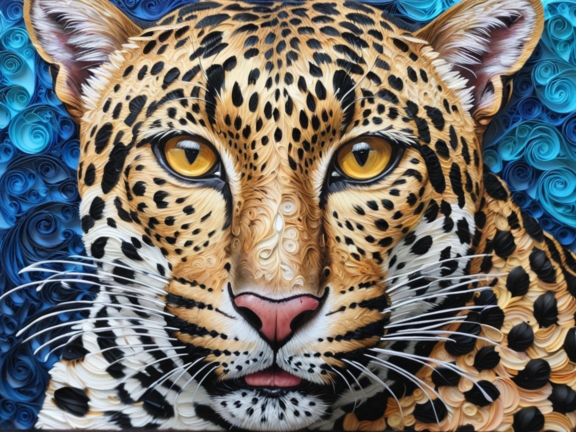 Artistic portrayal of a leopard's face with patterns