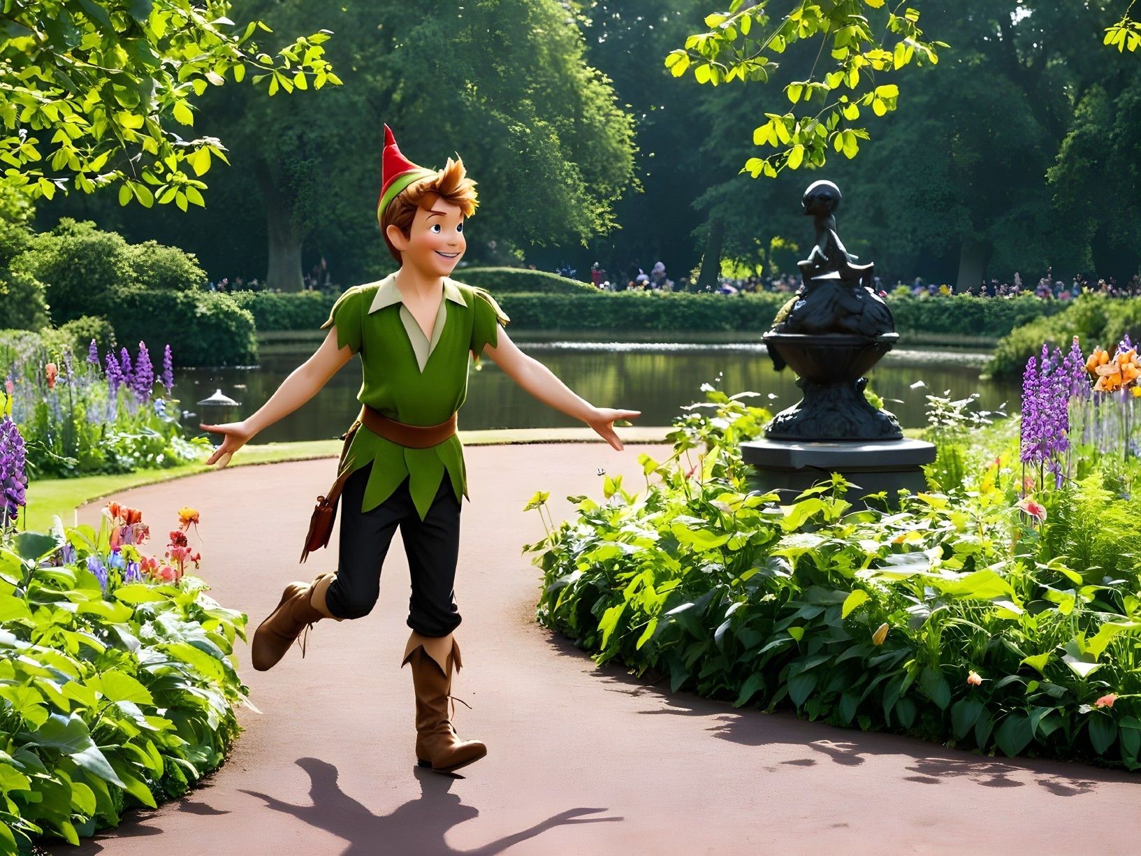 Joyful Character in a Vibrant Garden Setting
