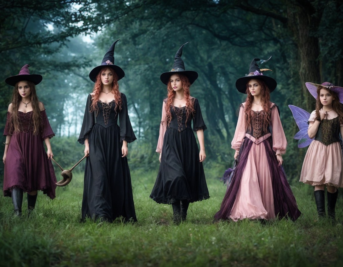 Enchanting Witches and Fairy in Mystical Forest