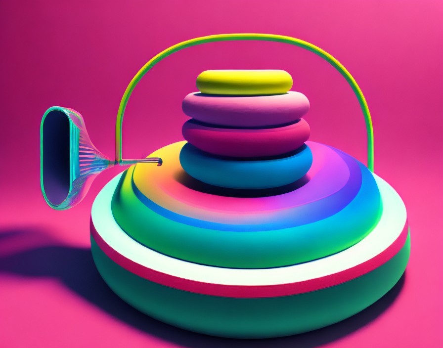 Vibrant Abstract Sculpture with Pastel Stacked Rings