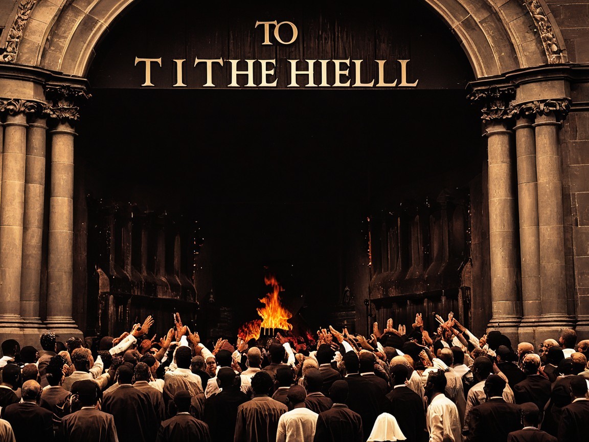 Gathering of People in Stone Archway with Fire