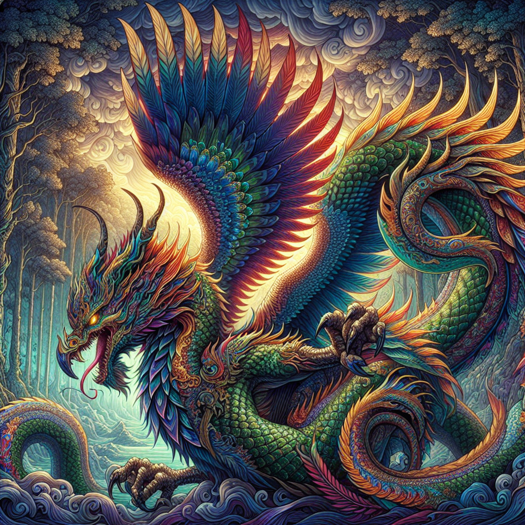 Vibrant dragon in a mystical forest setting