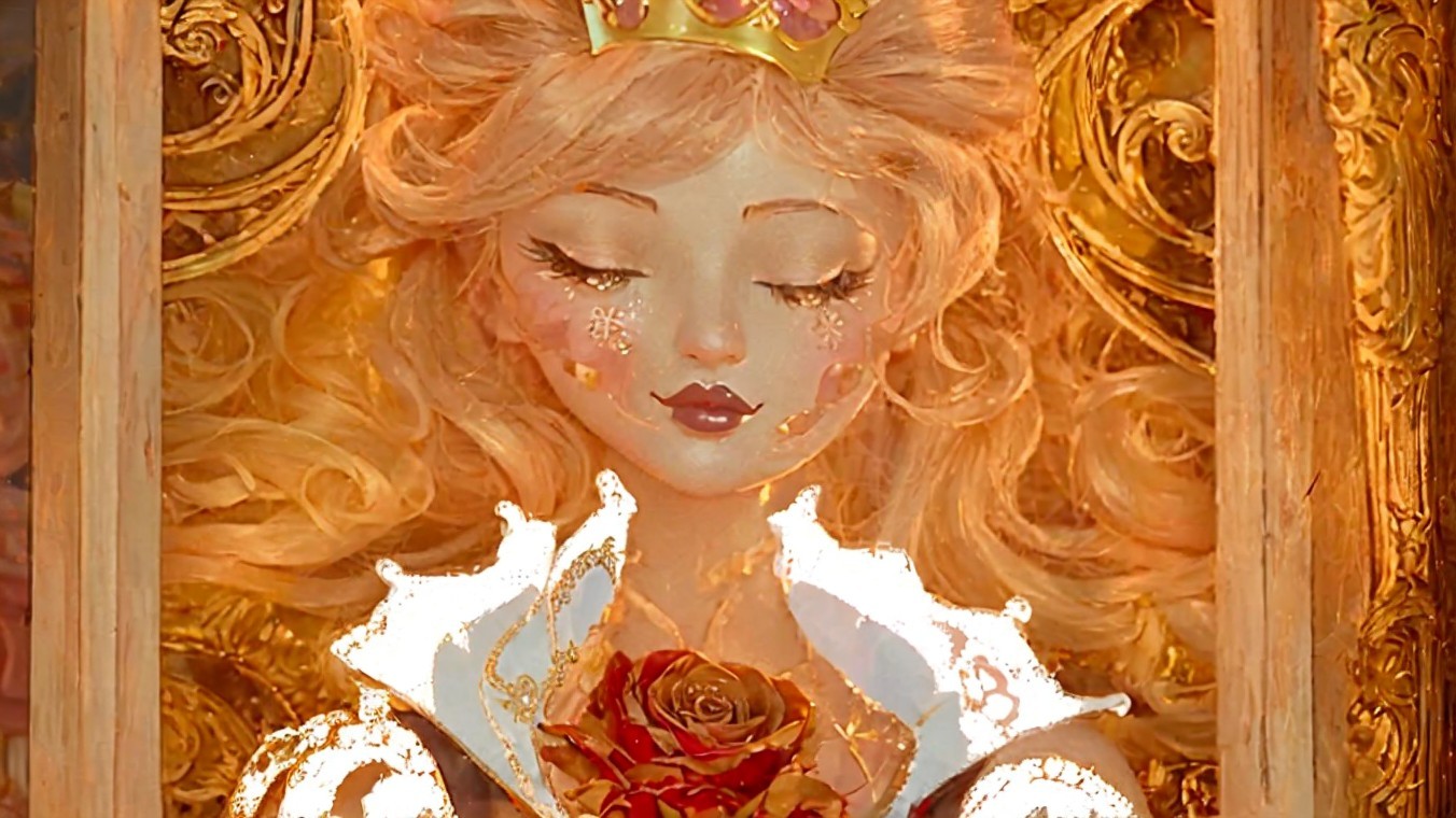 Ethereal Princess Figure with Golden Hair and Rose