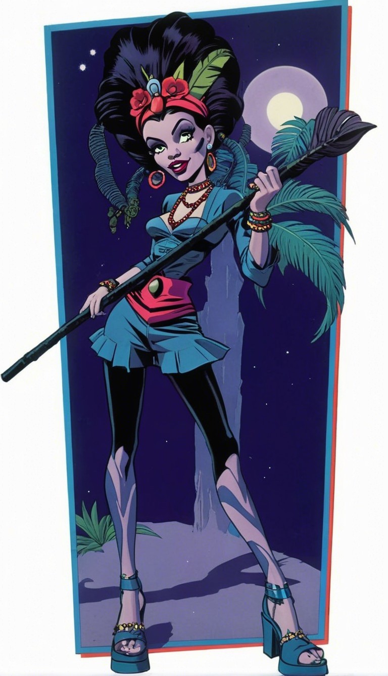Cartoon Character Under Moonlit Sky with Unique Style
