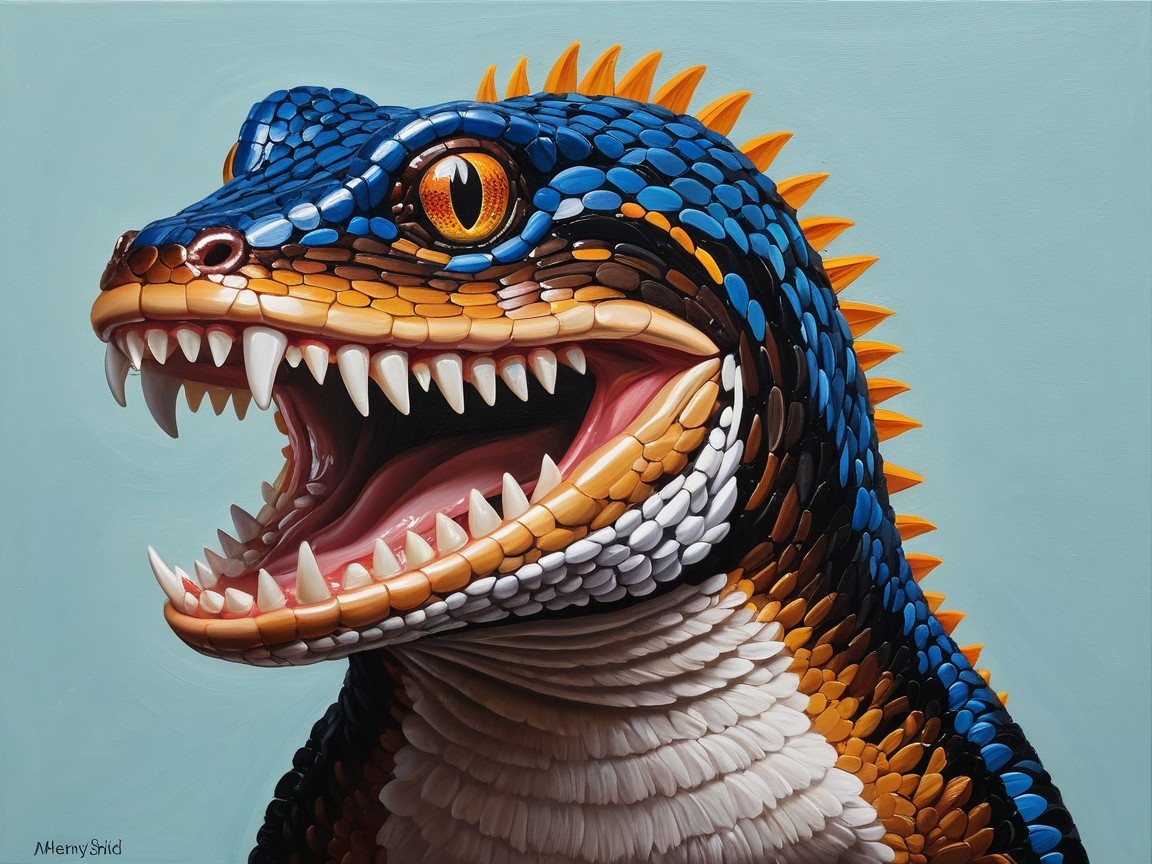 Vibrant Stylized Lizard in Blue and Orange Colors