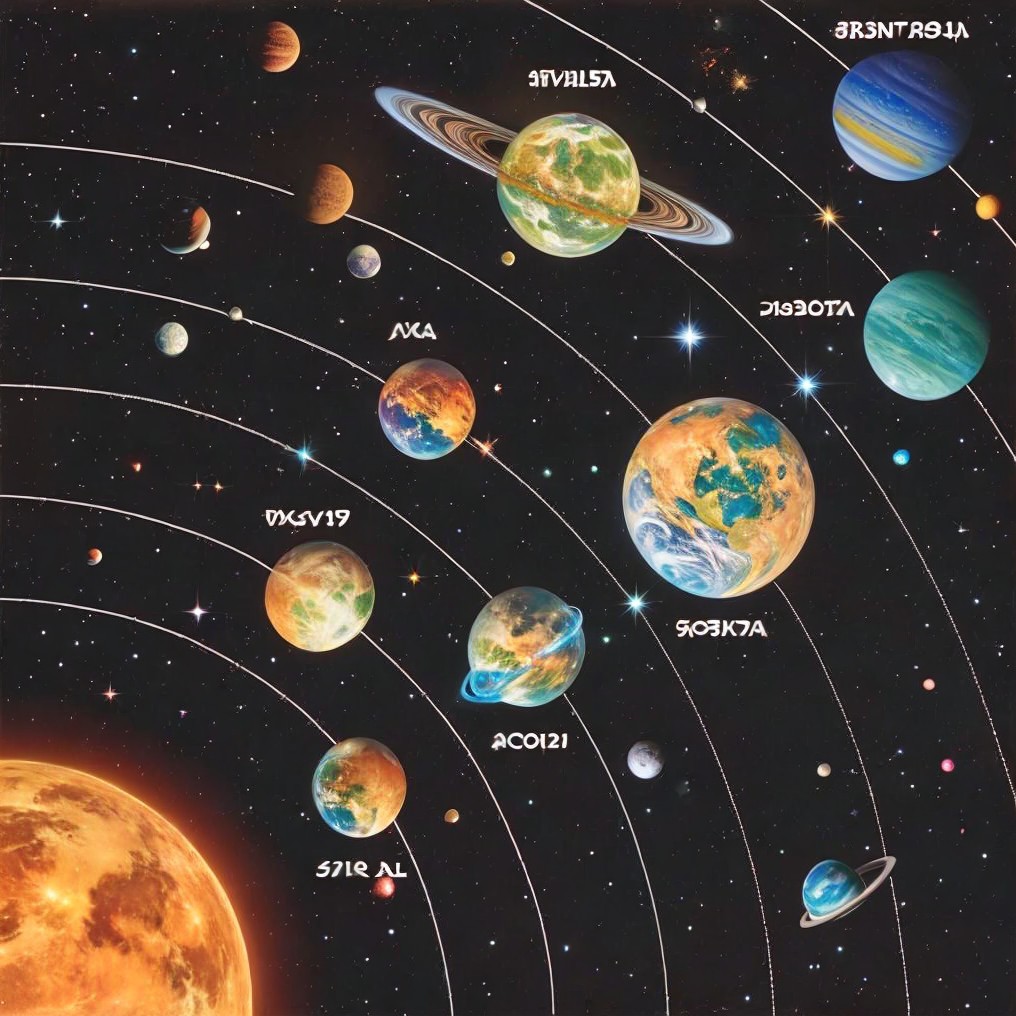 Stylized Solar System with Unique Planets and Orbits
