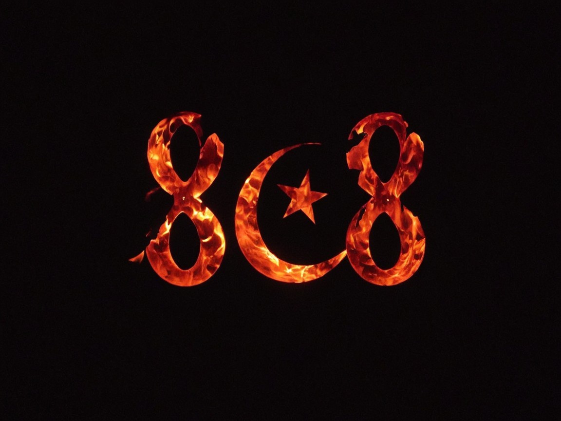 Stylized "808" with Flames and Crescent Moon Design