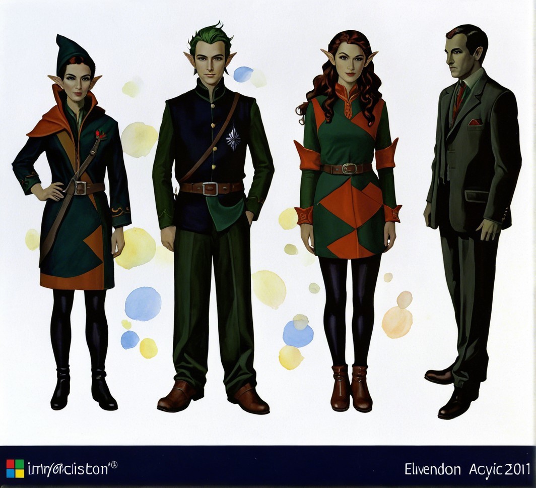 Fantasy Characters in Elegant Attire with Colorful Backdrop