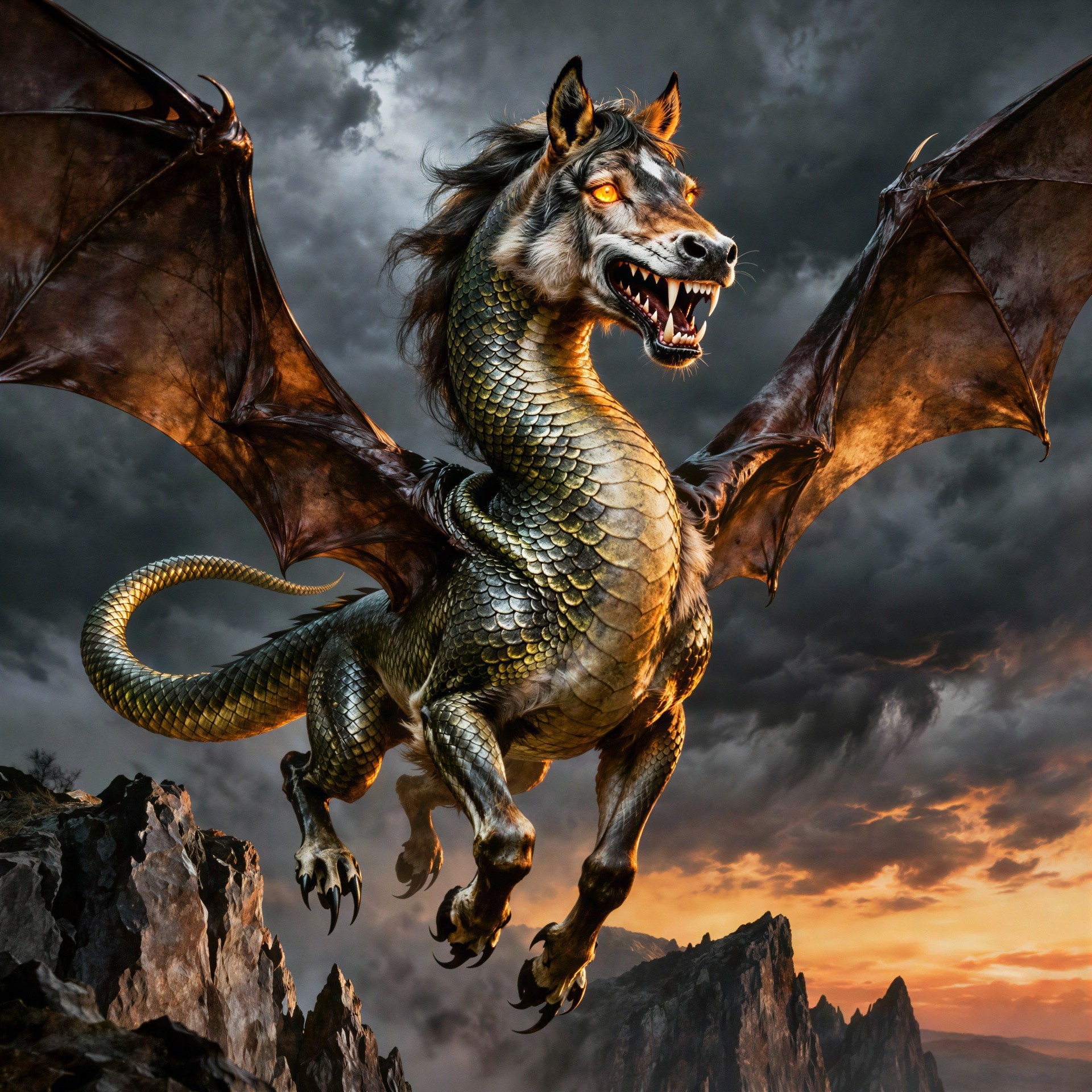 Mythical Dragon-Like Creature with Iridescent Scales