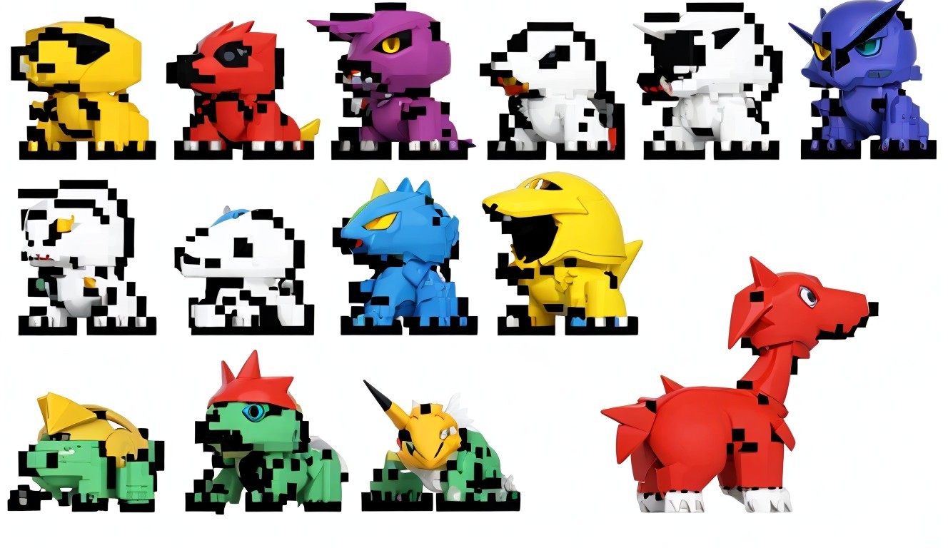 Colorful Stylized Dinosaur-Like Figures Display