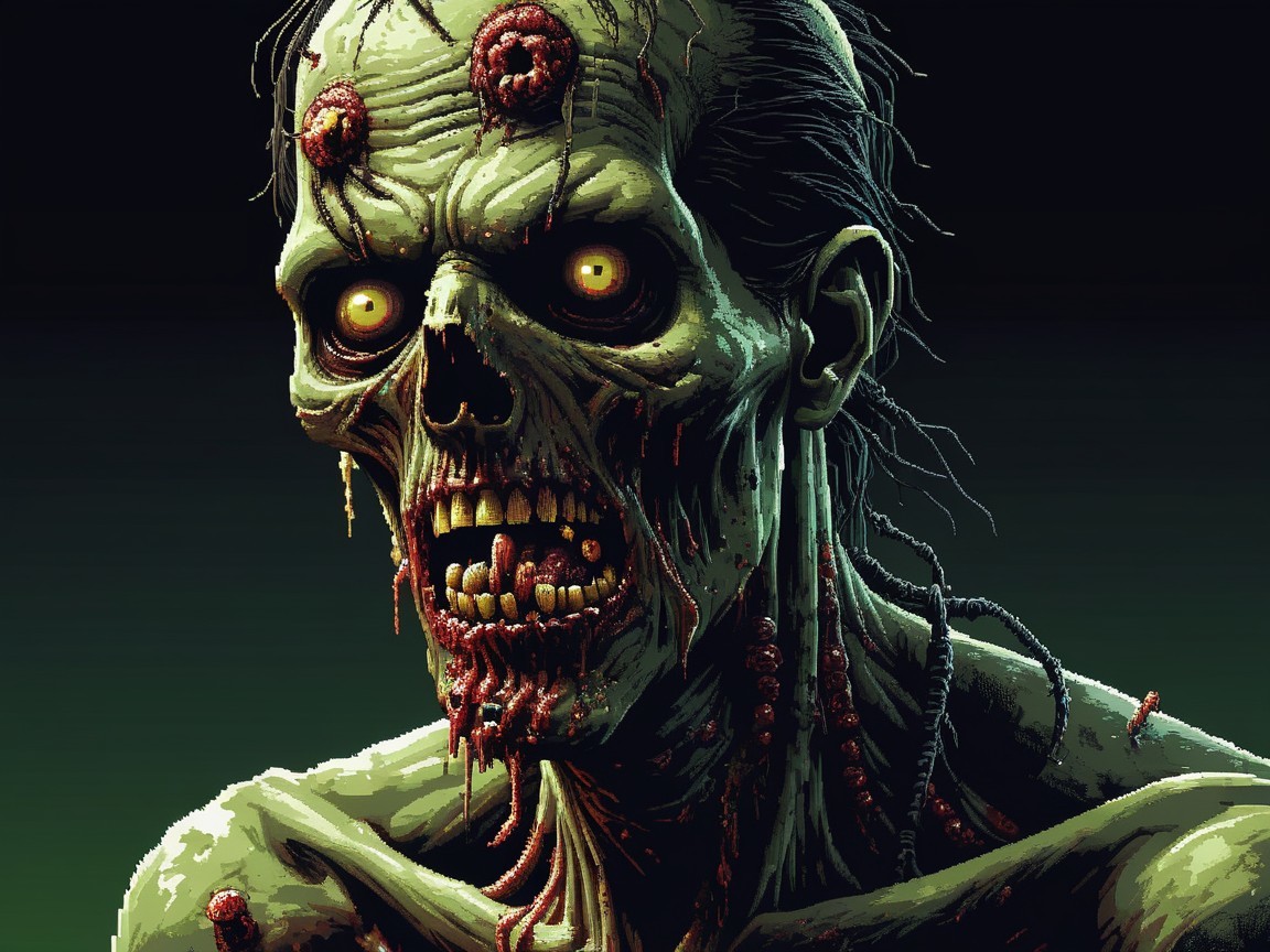 Grotesque Zombie with Decaying Flesh and Yellow Eyes